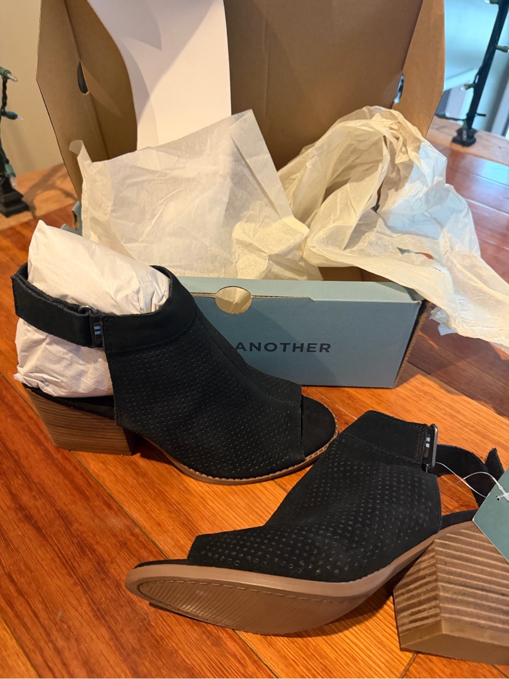 Toms Black Open-Toe Perforated Block Heel Mules